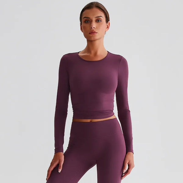 JIA Recycled Slim Fit Long Sleeve Yoga Top for women-plum