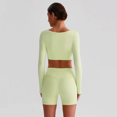 JIA Recycled Yoga Long Sleeve Crop Tops Square collar shirts for women