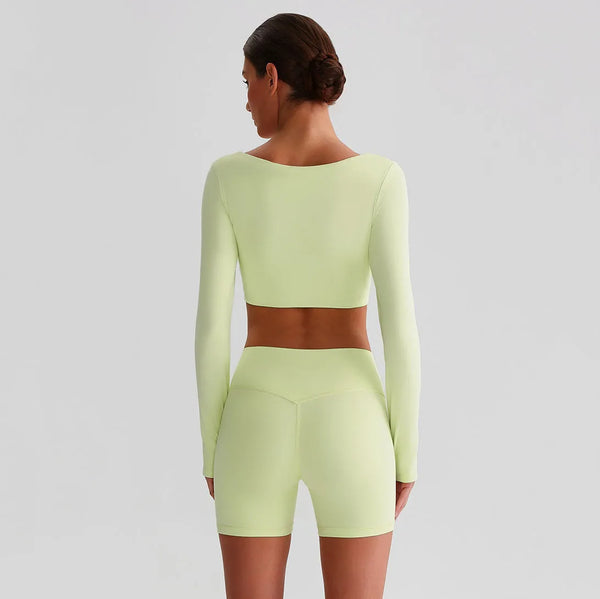 JIA Recycled Yoga Long Sleeve Crop Tops Square collar shirts for women