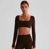JIA Recycled Yoga Long Sleeve Crop Tops women Square collar shirts