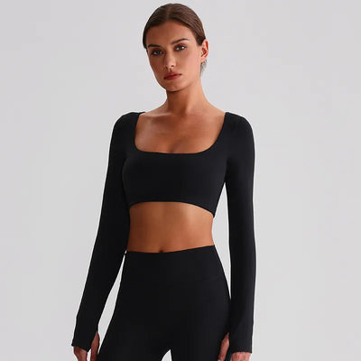 JIA Recycled Yoga Long Sleeve Cropped Tops-black