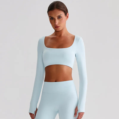 JIA Recycled Yoga Long Sleeve Cropped Tops-blue