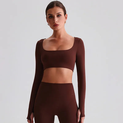 JIA Recycled Yoga Long Sleeve Cropped Tops with pad