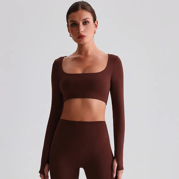 JIA Recycled Yoga Long Sleeve Cropped Tops with pad