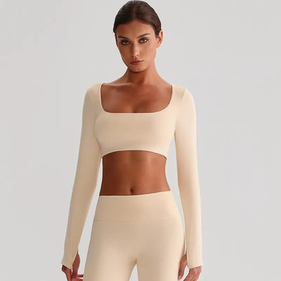 JIA Recycled Yoga Long Sleeve Cropped Tops with padded