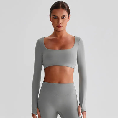 JIA Recycled Yoga Long Sleeve Cropped Tops with removable bra pad