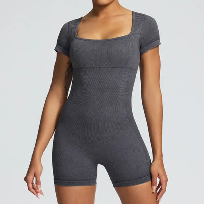 JIA Sand-washed Seamless U Neck Gym Bodysuit