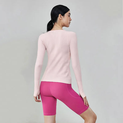 JIA Seamless Breathable Sports Long Sleeve Yoga Tops-back