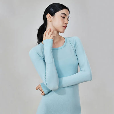 JIA Seamless Breathable Sports Long Sleeve Yoga Tops-blue
