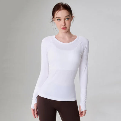 JIA Seamless Breathable Sports Long Sleeve Yoga Tops-white