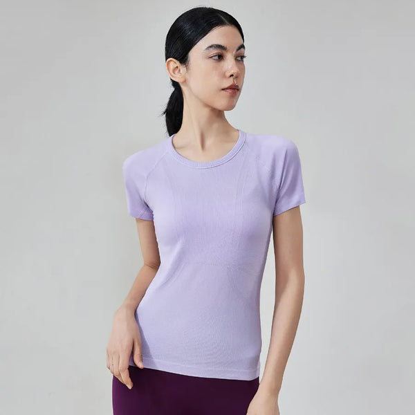 JIA Seamless Breathable Sports Short Sleeve Yoga Top Womens Basic T Shirt
