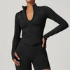JIA Seamless Fitness Jacket with Thumb Holes-Black