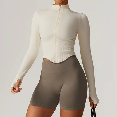 JIA Seamless Fitness Jacket with Thumb Holes-beige