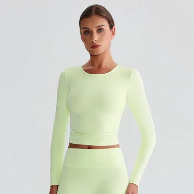 JIA Recycled Slim Fit Crew Neck Yoga Long Sleeve Tops for fitness workout