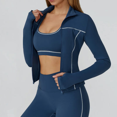 JIA Slim Fit Suit Jacket Zip up for Yoga Fitness 