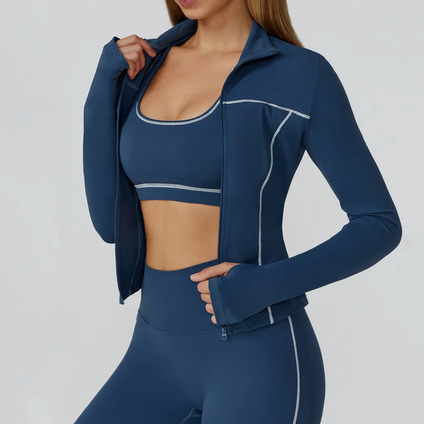 JIA Slim Fit Suit Jacket Zip up for Yoga Fitness 