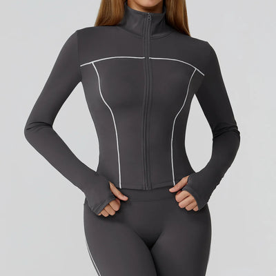 JIA Slim Fit Suit Jacket Zip up for Yoga Fitness 