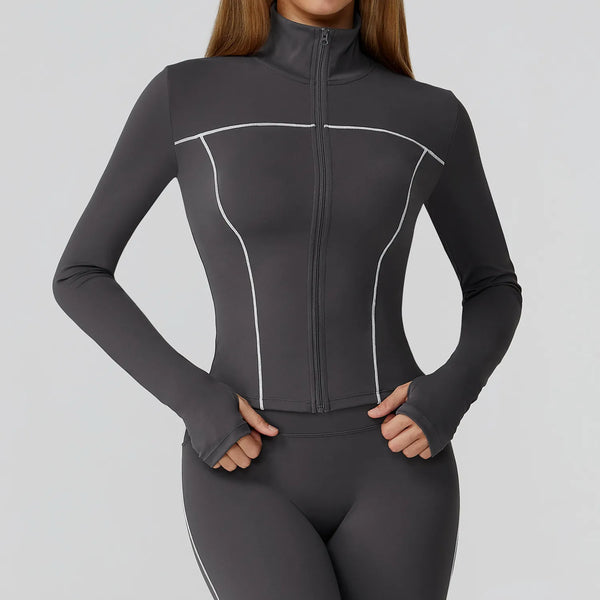 JIA Slim Fit Suit Jacket Zip up for Yoga Fitness 