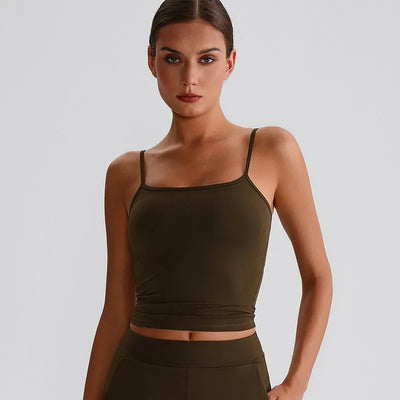 JIA Spaghetti Strap Tank Top with Built in Bra​ yoga crop tank top women recycled sportswear 