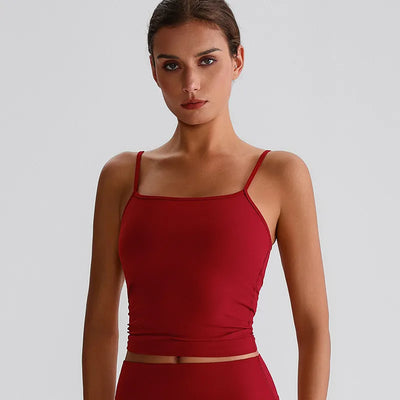 JIA Spaghetti Strap Tank Top with Built in Bra​ yoga crop tank top womens recycled sportswear 
