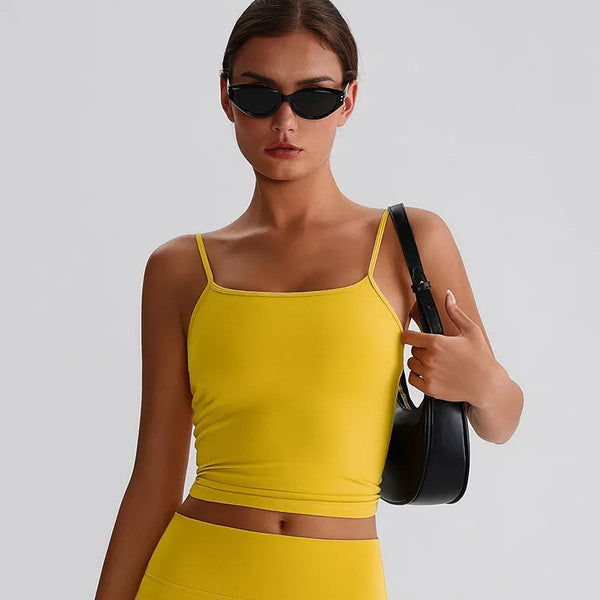 JIA Spaghetti Strap Tank Tops with Built in Bra​ fitness cropped top
