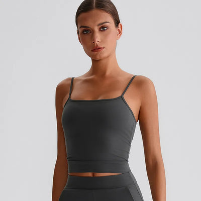 JIA Spaghetti Strap Tank Tops with Built in Bra​ fitness cropped tops