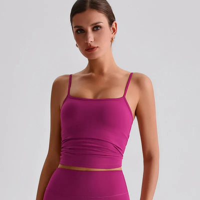 JIA Spaghetti Strap Tank Tops with Built in Bra​ fitness sleeveless tops