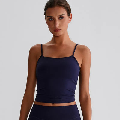 JIA Spaghetti Strap Tank Tops with Built in Bra​ fitness top recycled sportswear