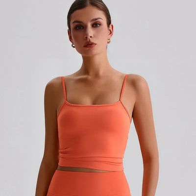 JIA Spaghetti Strap Tank Tops with Built in Bra​ fitness tops recycled sportswear