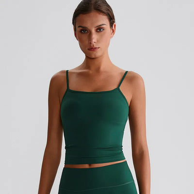 JIA Spaghetti Strap Tank Tops with Built in Bra​ fitness tops recycled sportswear for women