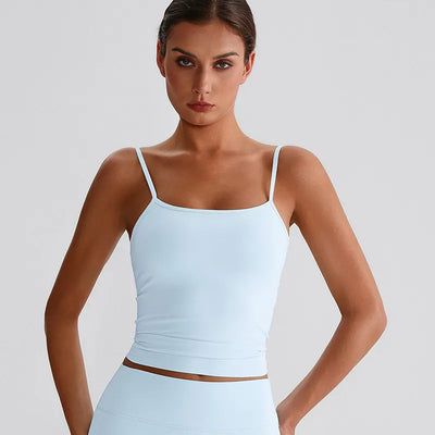 JIA Spaghetti Strap Tank Tops with Built in Bra​ fitness tops recycled sportswear for womens