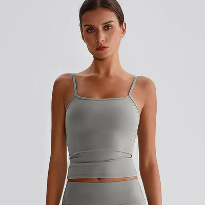 JIA Spaghetti Strap Tank Tops with Built in Bra​ fitness tops women recycled sportswear 