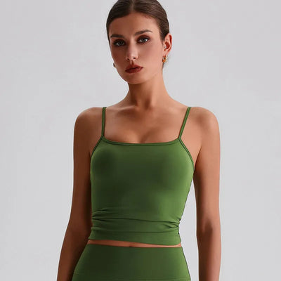 JIA Spaghetti Strap Tank Tops with Built in Bra​ sleeveless top for yoga