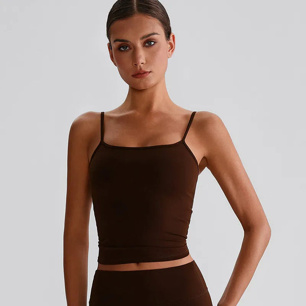 JIA Spaghetti Strap Tank Tops with Built in Bra​ sleeveless tops for yoga