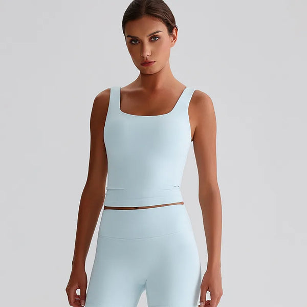 JIA Square Neck Tank Top Padded Sports Bra for women fitness crop ped top