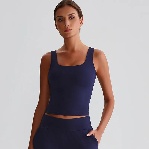 JIA Square Neck Tank Top Padded Sports Bra for women fitness crop ped tops