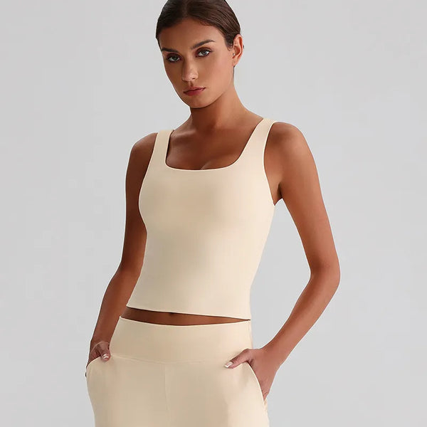 JIA Square Neck Tank Top Padded Sports Bra for women fitness top