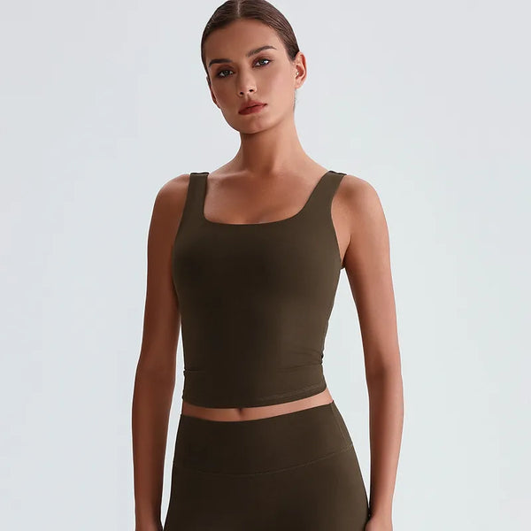 JIA Square Neck Tank Top Padded Sports Bra for women fitness tops