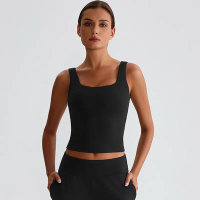 JIA Square Neck Tank Top Padded Sports Bras-black