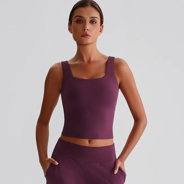JIA Square Neck Tank Top Padded Sports Bras for women fitness crop ped tops