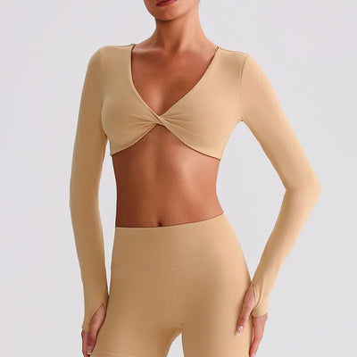 JIA Twist Deep V Workout Cropped T Shirt Tops for women