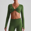 JIA Twist Deep V Workout Cropped T Shirt Yoga Tops 