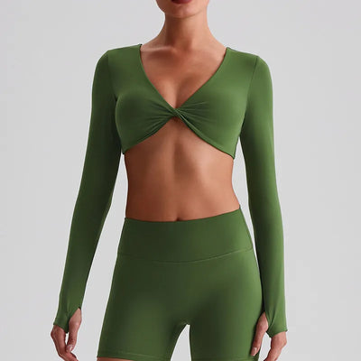JIA Twist Deep V Workout Cropped T Shirt Yoga Tops 
