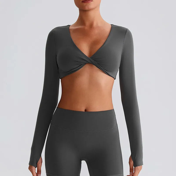 JIA Twist Deep V Workout Cropped T Shirt Yoga Tops for women