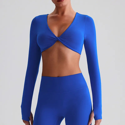 JIA Twist Deep V Workout Cropped Yoga Tops 
