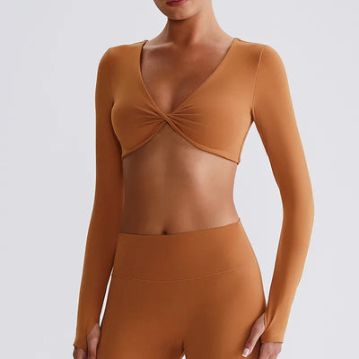 JIA Twist Deep V Workout Cropped Yoga Tops for women