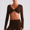 JIA Twist Deep V Workout Tops Long Sleeve Crop Tops for women
