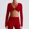 JIA Twist Deep V Workout Yoga Tops Long Sleeve Crop Tops for women