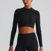 JIA Women's Yoga Jacket Crop Top with Zipper -black