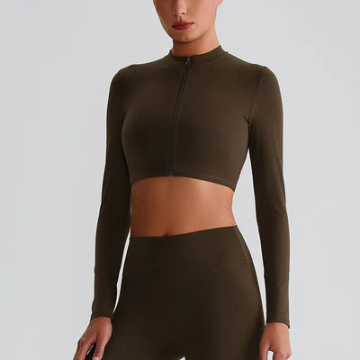 JIA Women's Yoga Jacket Crop Top with Zipper fitness apparel